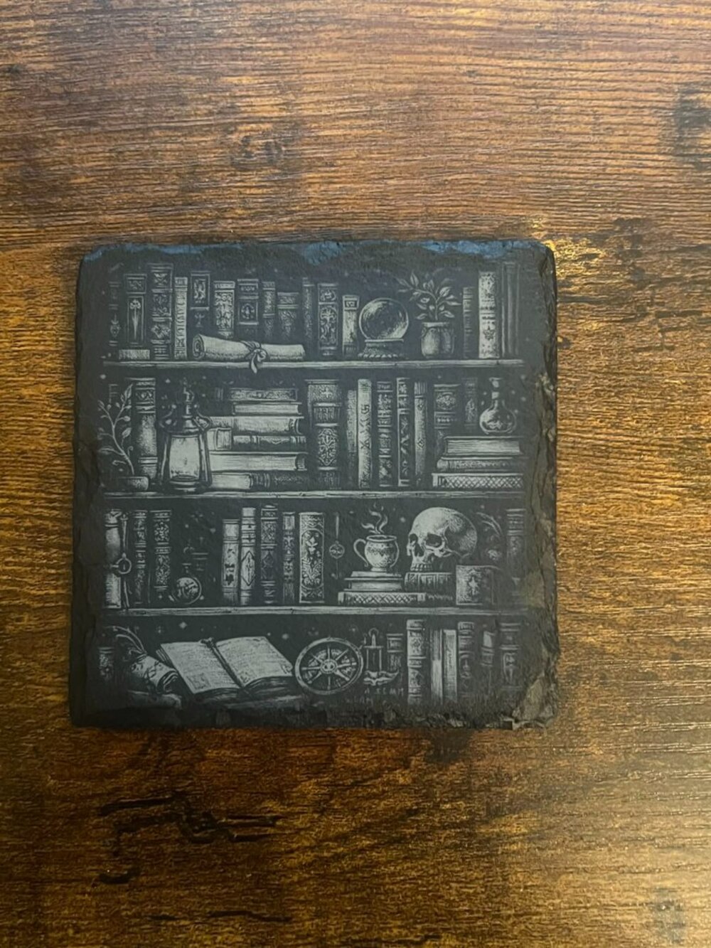 Dark Book Lover Coasters – Spooky Library Slate Drink Coasters
